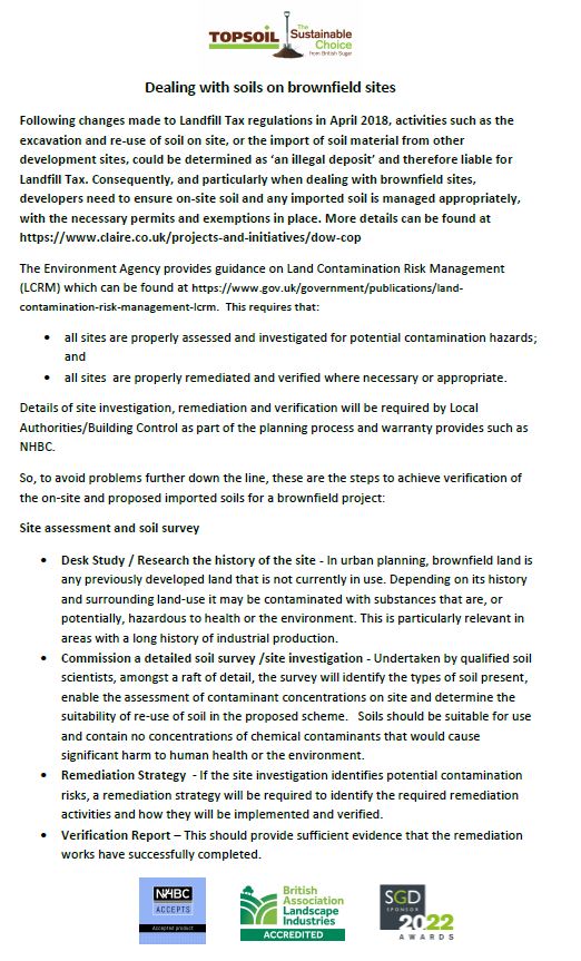 Dealing with soils on brownfield sites